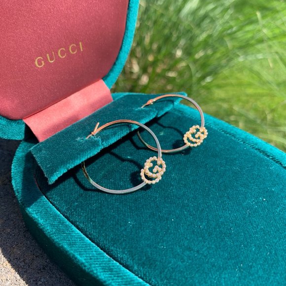 Gucci Jewelry - Gucci GG Running Hoop Earrings with Diamonds Gold NEW IN GUCCI VELVET BOX W BAG